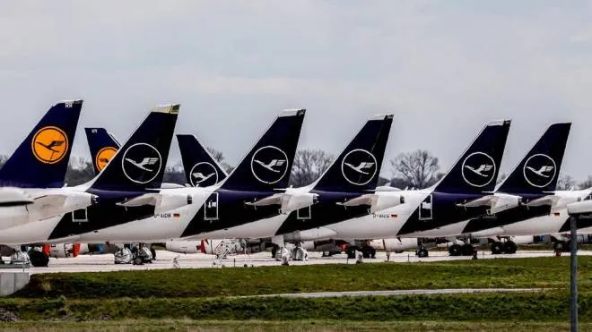 Lufthansa passenger planes are parked at Berlin Brandenburg International Airport in Schoenefeld, Germany, 03 May 2021. ANSA/FILIP SINGER