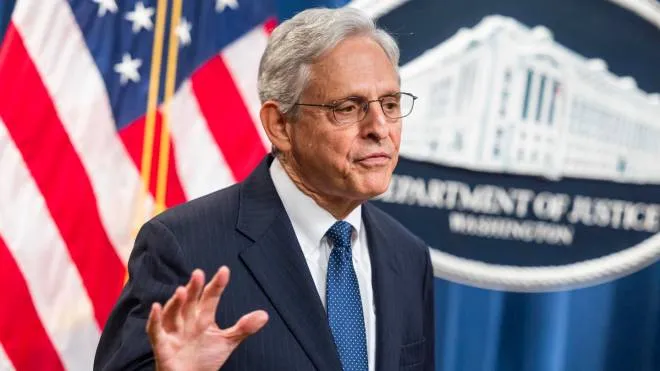epa10116228 US Attorney General Merrick Garland delivers a statement on the recent FBI search of former President Donald Trump's Mar-a-Lago home from the Justice Department in Washington, DC, USA, 11 August 2022. The United States� Federal Bureau of Investigation searched Trump�s residence in Florida on 08 August, reportedly as part of an investigation into materials and documents that Trump may have improperly removed from the White House.  EPA/JIM LO SCALZO