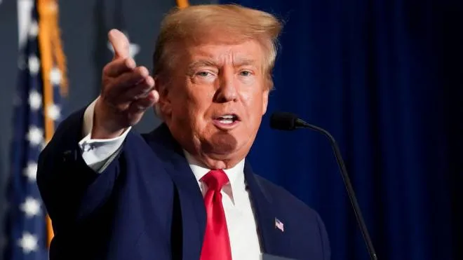 epa10092823 Former US President Donald J. Trump delivers remarks during the America First Policy Institute�?s America First Agenda Summit in Washington, DC, USA, 26 July 2022. The speech is former President Trump�?s first appearance in Washington since leaving office.  EPA/SHAWN THEW