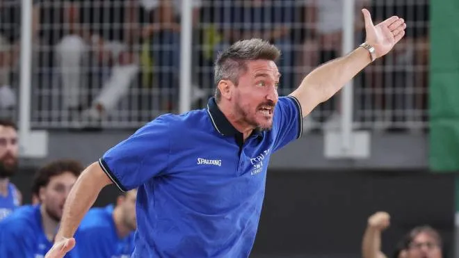 Italy's head coach Gianmarco Pozzecco gestures during the FIBA World Cup qualifiers basket match Italy vs Georgia at the Palaleonessa Arena in Brescia, Italy, 27 August 2022.
ANSA/SIMONE VENEZIA