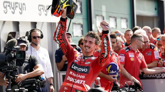 Francesco Bagnaia of Italy and Ducati Lenovo Team celebrate the victory of the race of the MotoGP Of San Marino at Marco Simoncelli Circuit on September 4 2022 in Misano Adriatico, Italy.
ANSA/DANILO DI GIOVANNI