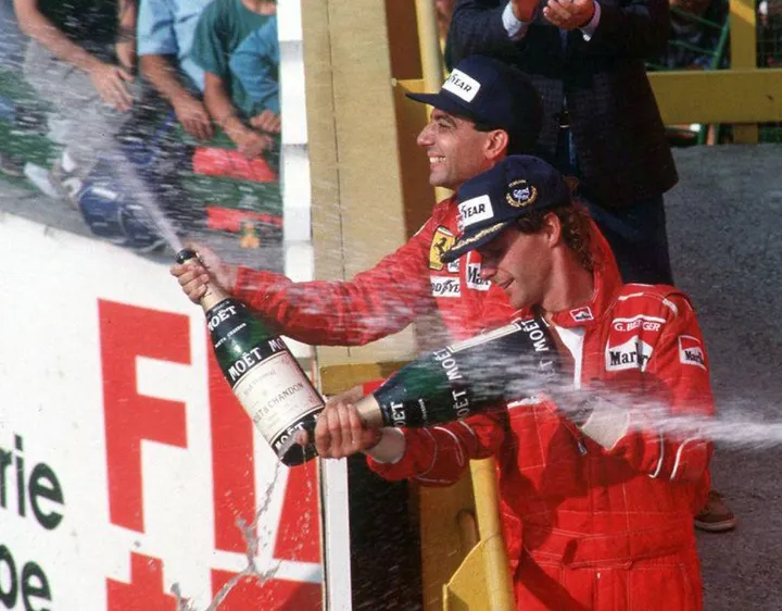 Michele Alboreto (secondo) e Gerard Berger (primo): doppietta Rossa inaspettata