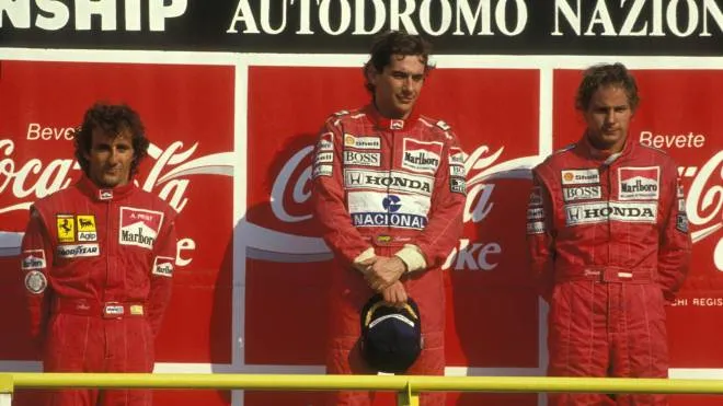 Alain Prost e Ayrton Senna sul podio di Monza. Il brasiliano vinse due soli Gp d’Italia