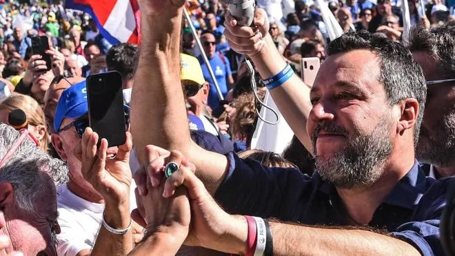 Matteo Salvini, milanese, nato nel 1973, ieri al raduno della Lega a Pontida