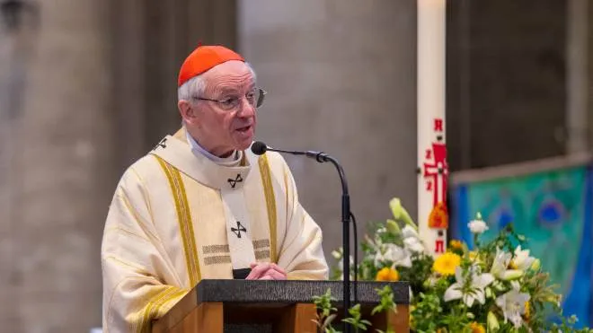 Cardinal and Archbishop Jozef De Kesel pictured during the celebration of the Easter Mass, at the Saint Michael and St Gudula Cathedral (Cathedrale Saints Michel et Gudule / Sint-Michiels- en Sint-Goedelekathedraal), in Brussels, Sunday 17 April 2022. BELGA PHOTO NICOLAS MAETERLINCK (Photo by NICOLAS MAETERLINCK / BELGA MAG / Belga via AFP)