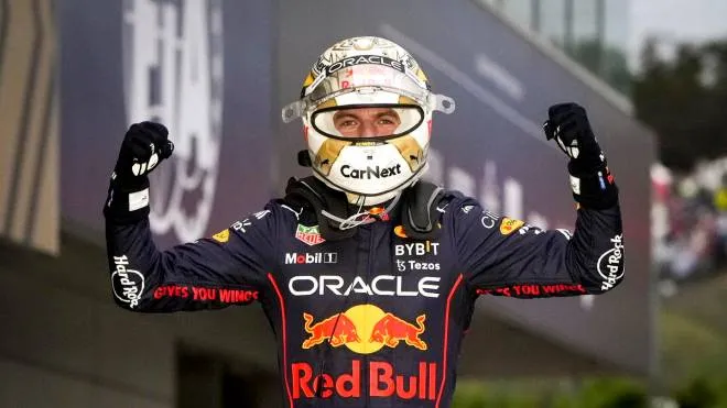 epa10232315 Dutch Formula One driver Max Verstappen of Red Bull Racing reacts after winning the Formula One Grand Prix of Japan and the world title at the Suzuka International Racing Course, Suzuka, Japan, 09 October 2022.  EPA/FRANCK ROBICHON