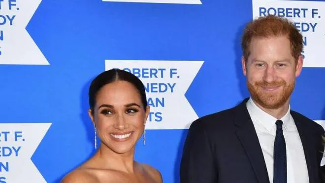 Prince Harry (C), Duke of Sussex, Meghan (L), Duchess of Sussex, and Kerry Kennedy arrive at the 2022 Robert F. Kennedy Human Rights Ripple of Hope Award Gala at the Hilton Midtown in New York on December 6, 2022. (Photo by ANGELA WEISS / AFP)