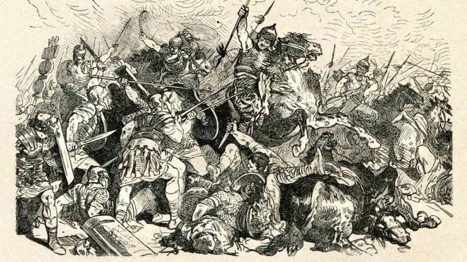 Illustrazione di una battaglia fra Uni e Impero romano
