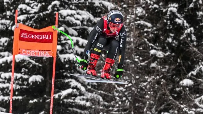 Italy's Sofia Goggia competes in the Women's Downhill as part of the FIS Alpine World Ski Championships in Cortina d'Ampezzo, Italian Alps, on January 20, 2023. (Photo by Tiziana FABI / AFP)