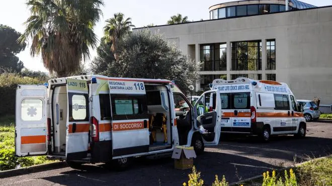 Some ambulances in front of the first aid department of the hospital  "Sandro Pertini". ANSA/ANGELO CARCONI