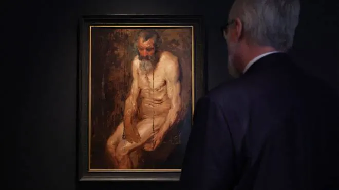 NEW YORK, NEW YORK - JANUARY 20: A person looks at Sir Anthony van Dyck's "A study for Saint Jerome" during the Masters Week press preview at Sotheby's New York on January 20, 2023 in New York.   Cindy Ord/Getty Images/AFP (Photo by Cindy Ord / GETTY IMAGES NORTH AMERICA / Getty Images via AFP)