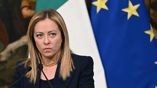 Italian Prime Minister Giorgia Meloni during a joint press conference with Japanese Prime Minister Fumio Kishida (not pictured) after their meeting at Chigi Palace in Rome, Italy, 10 January 2023.   ANSA/ETTORE FERRARI