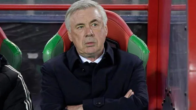 epa10455303 Real Madrid's head coach Carlo Ancelotti reacts during the FIFA Club World Cup semi final match between Al Ahly FC and Real Madrid in Rabat, Morocco, 08 February 2023.  EPA/Jalal Morchidi