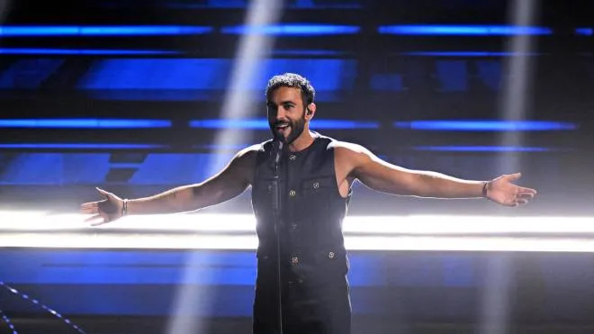 Italian singer Marco Mengoni performs on stage at the Ariston theatre during the 73rd Sanremo Italian Song Festival, in Sanremo, Italy, 11 February 2023. The music festival will run from 07 to 11 February 2023.  ANSA/ETTORE FERRARI