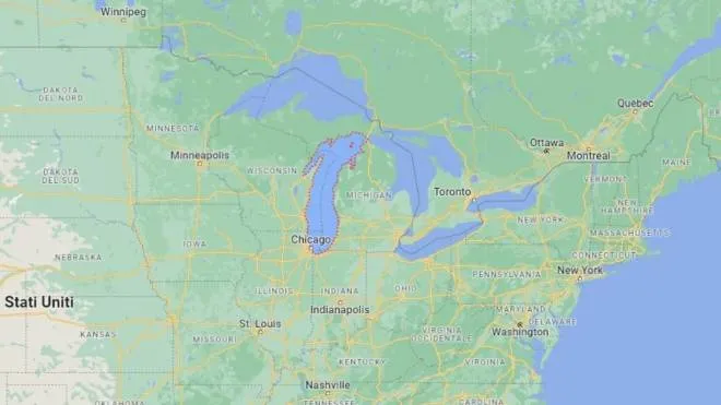 Gli Usa hanno chiuso lo spazio aereo sopra il lago Michigan per motivi di "difesa nazionale": lo ha reso noto la Federal Aviation Administration (Faa), 12 febbraio 2023.
GOOGLE MAPS + ATTENZIONE LA FOTO NON PUO' ESSERE PUBBLICATA O RIPRODOTTA SENZA L'AUTORIZZAZIONE DELLA FONTE DI ORIGINE CUI SI RINVIA + NPK