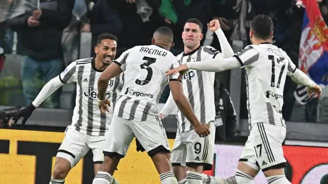 Juventus' Gleison Bremer jubilates after scoring the gol (3-2) during the Italian Serie A soccer match Juventus FC vs Torino FC at the Allianz Stadium in Turin, Italy, 28 february 2023 ANSA/ALESSANDRO DI MARCO