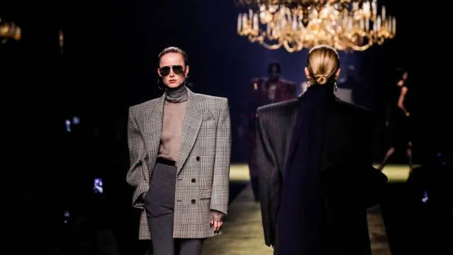 epa10495986 A model presents a creation from the Fall/Winter 2023/24 Womenswear collection by Anthony Vaccarello for Saint Laurent during the Paris Fashion Week, in Paris, France, 28 February 2023. The presentation of the Women's collections runs from 27 February to 07 March 2023.  EPA/TERESA SUAREZ
