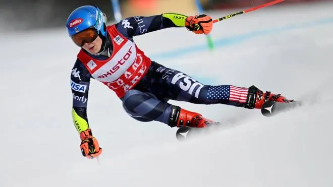 epa10513211 Mikaela Shiffrin of the USA in action during the first run of the women's Giant Slalom race at the FIS Alpine Skiing World Cup in Are, Sweden, 10 March 2023.  EPA/Pontus Lundahl  SWEDEN OUT