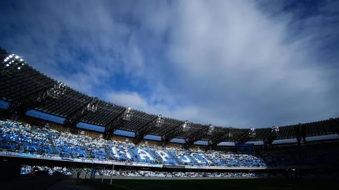 A general view shows the Diego-Maradona stadium prior to the Italian Serie A football match between Napoli and Atalanta on March 11, 2023 in Naples. (Photo by Filippo MONTEFORTE / AFP)
