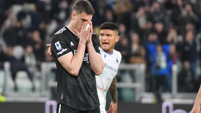 Juventus' Dusan Vlahovic during the italian Serie A soccer match Juventus FC vs UC Sampdoria at the Allianz Stadium in Turin, Italy, 12 march 2023 ANSA/ALESSANDRO DI MARCO