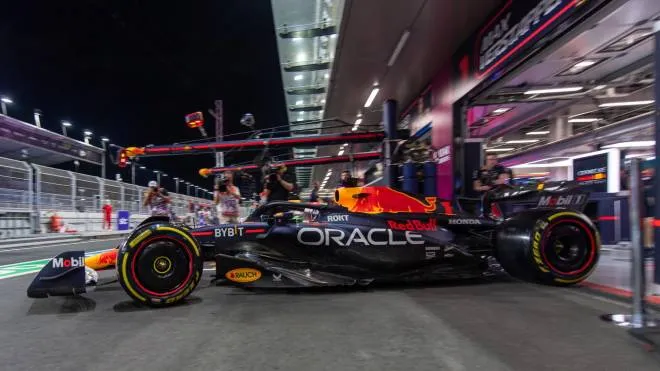 epa10528945 Dutch driver Max Verstappen of Red Bull Racing leaves the pit during the second practice session at the Jeddah Corniche Circuit, Saudi Arabia, 17 March 2023. The Formula One Grand Prix of Saudi Arabia will take place on 19 March.  EPA/STR