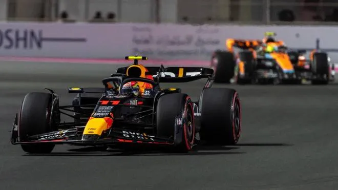 epa10528957 Mexican driver Sergio Perez of Red Bull Racing in action during the second practice session at the Jeddah Corniche Circuit, Saudi Arabia, 17 March 2023. The Formula One Grand Prix of Saudi Arabia will take place on 19 March.  EPA/STR