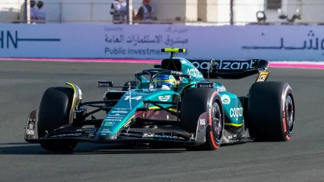epa10528693 Mexican driver Fernando Alonso of Aston Martin Aramco Cognizant F1 Team in action during the first pactice session at the Jeddah Corniche Circuit, Saudi Arabia, 17 March 2023. The Formula One Grand Prix of Saudi Arabia will take place on 19 March.  EPA/STR