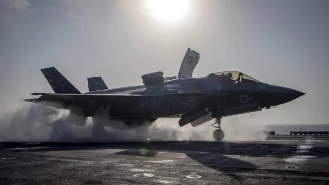 epa07086195 (FILE) - A handout file photo made available by the US Navy on 11 October 2018 shows an F-35B Lightning II with Marine Fighter Attack Squadron 211, 13th Marine Expeditionary Unit (MEU), aboard the Wasp-class amphibious assault ship USS Essex (LHD 2) in preparation for the F-35B's first combat strike, at sea, 27 September 2018. The US military announced on 11 October 2018, it grounded its entire F-35 fighter jets fleet in the wake of a jet crash - its first crash of an F-35 aircraft - in South Carolina in September. The Pentagon will investigate a potential issue on faulty fuel tubes. The aircraft are the most expensive ever made.  EPA/US NAVY/ MC 3RD CLASS MATTHEW FREEMAN HANDOUT  HANDOUT EDITORIAL USE ONLY