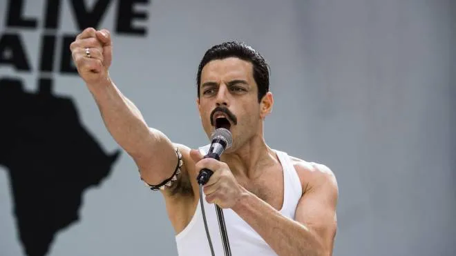 This image released by Twentieth Century Fox shows Rami Malek in a scene from "Bohemian Rhapsody." On Thursday, Dec. 6, 2018, Malek was nominated for a Golden Globe award for lead actor in a motion picture drama for his role in the film. The 76th Golden Globe Awards will be held on Sunday, Jan. 6. (Alex Bailey/Twentieth Century Fox via AP) [CopyrightNotice: TM & © 2018 Twentieth Century Fox Film Corporation.  All Rights Reserved.  Not for sale or duplication.]