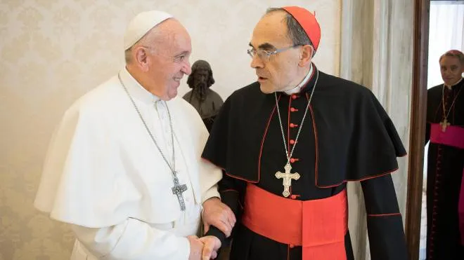 An handout image released by Vatican Media shows Pope Francis (L) receiving Cardinal Philippe Barbarin, Archbishop of Lyon (France) in Vatican City, 18 March 2019.
ANSA/ VATICAN MEDIA 
++HO - NO SALES EDITORIAL USE ONLY++