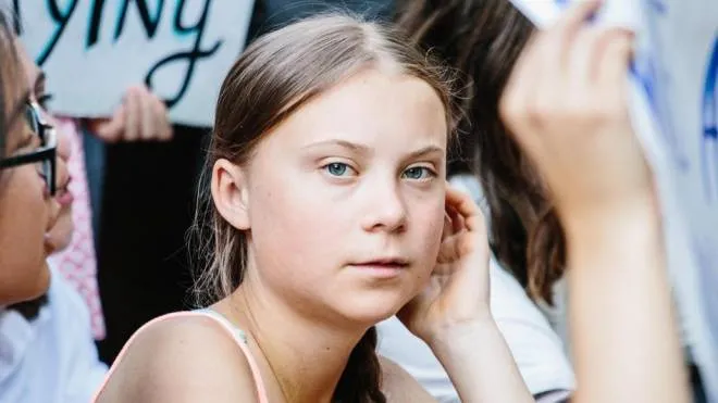 epa07804973 Young activists including Swedish activist Greta Thunberg (C) participate in a climate strike outside the United Nations in New York, New York, USA, 30 August 2019. Greta will participate in the upcoming United Nations Climate Action Summit in September. Her protests on Fridays, known as Fridays for Future', demanding action on climate change have inspired people in over 100 cities across the world.  EPA/ALBA VIGARAY