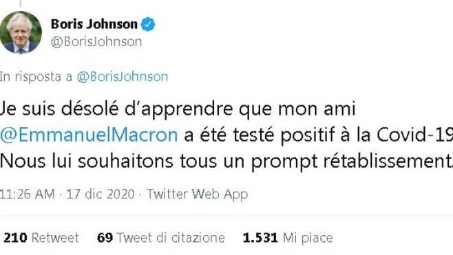 Il tweet di Boris Johnson per Macron