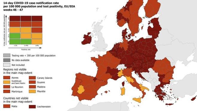 Mappa Ecdc: l&#39;Europa quasi tutta rossa (Ansa)