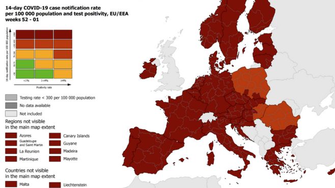 Mappa Ecdc: l&#39;Italia tutta in rosso scuro