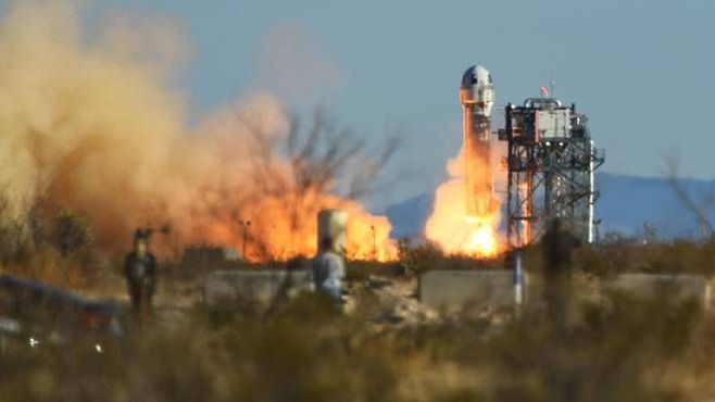 Il lancio della New Shepard in Texas (Ansa)