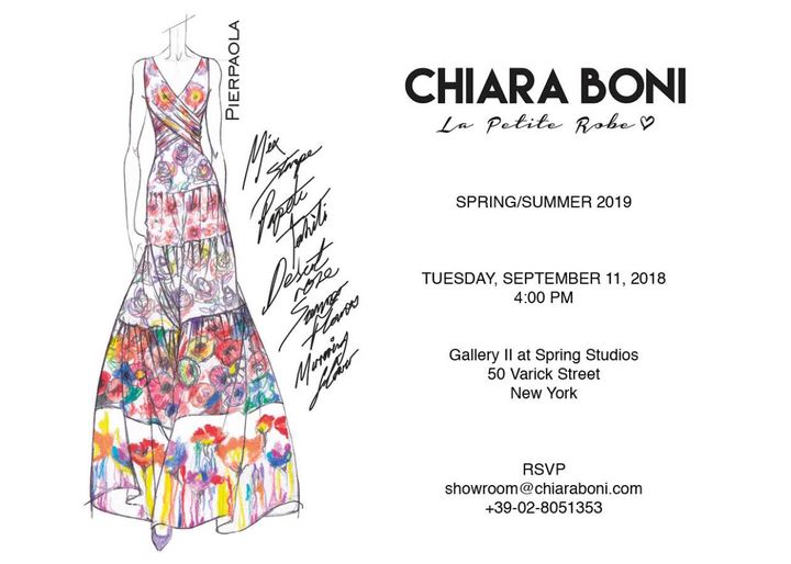 Invito prossimo défilé Chiara Boni La Petite Robe a New York, l'11 settembre 2018