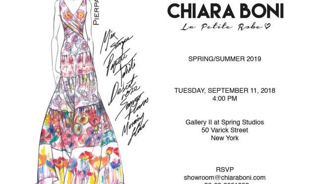 Invito prossimo défilé Chiara Boni La Petite Robe a New York, l'11 settembre 2018