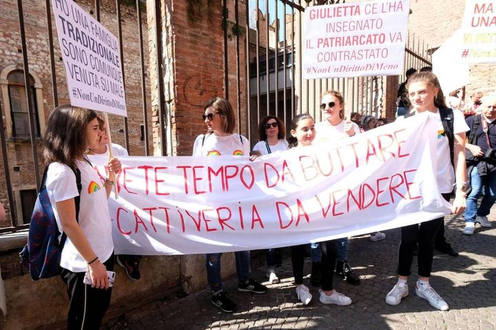 Cortei di protesta a Verona per il World Congress of Families (Ansa)