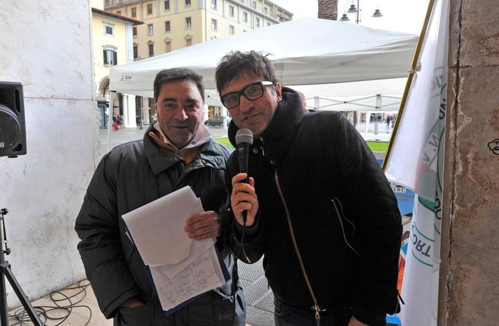 Dario Ballantini in piazza Grande per l'iniziativa di Airc contro il cancro (foto Novi)