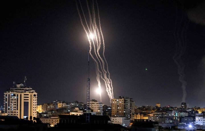 Razzi lanciati dalla città di Gaza (Ansa)