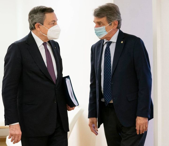 Mario Draghi e David Sassoli (Ansa)