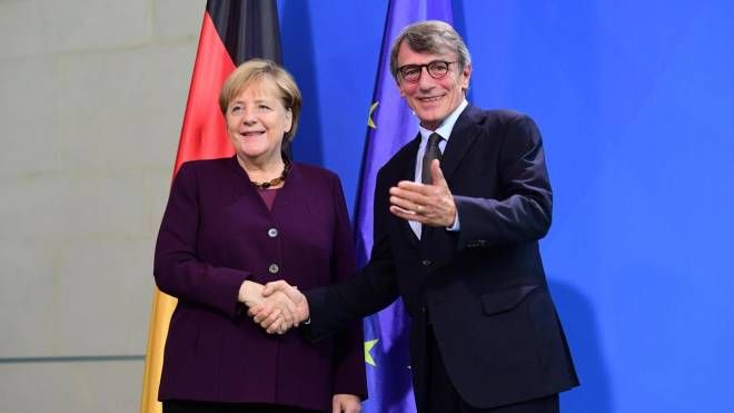 Angela Merkel e David Sassoli (Ansa)