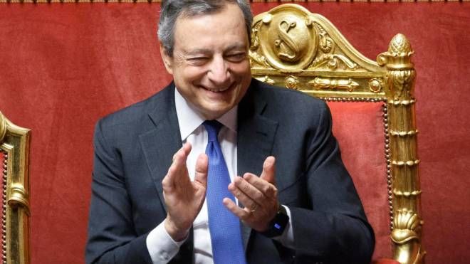 Mario Draghi in Senato (Ansa)