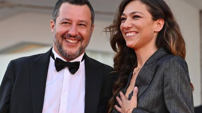 Matteo Salvini e Francesca Verdini sul red carpet (Ansa)