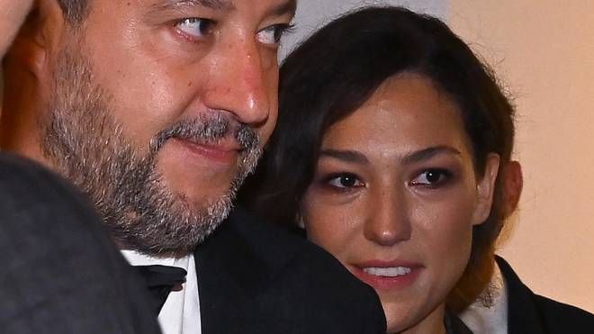 Matteo Salvini e Francesca Verdini alla prima di 'Franco Zeffirelli, conformista ribelle' (Ansa)