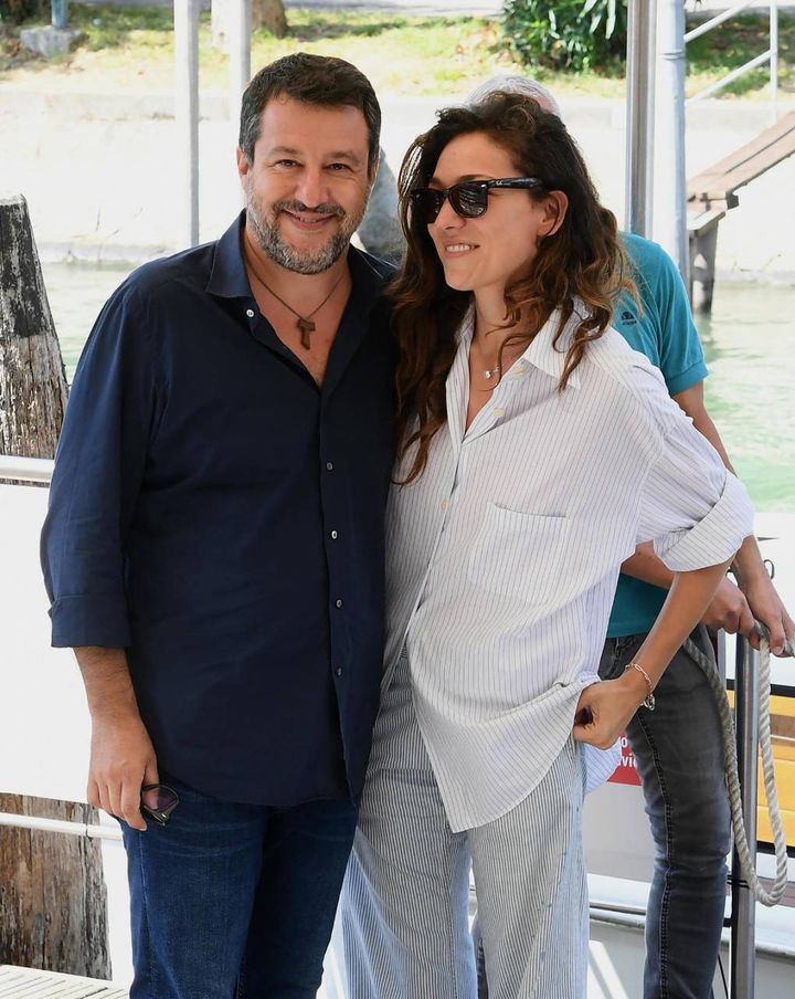 Matteo Salvini e Francesca Verdini al Lido (Ansa)