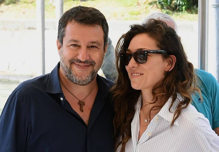 Matteo Salvini e Francesca Verdini al Lido (Ansa)