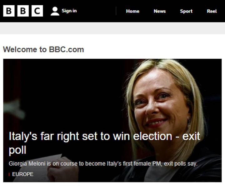 La vittoria di Giorgia Meloni celebrata da BBC News