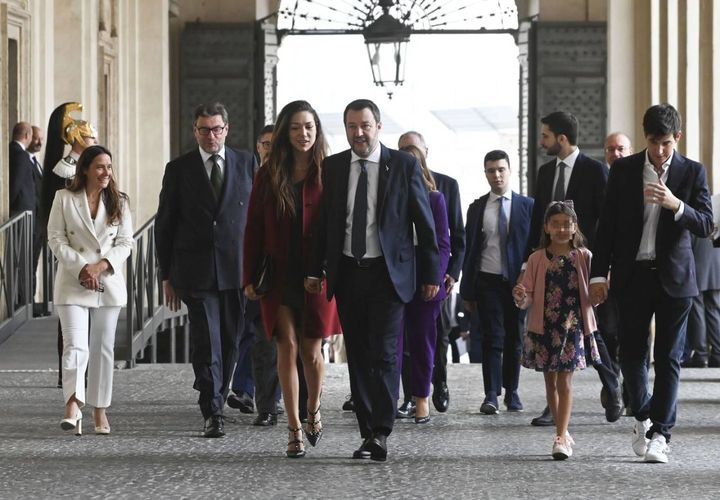 Salvini con la fidanzata Francesca Verdini arriva al Quirinale (ImagoE)