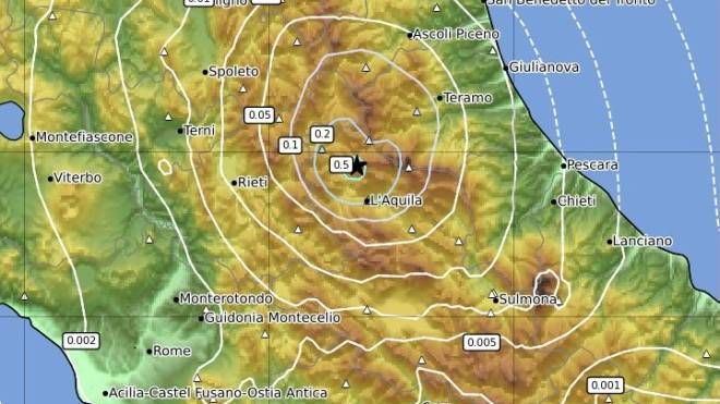 Terremoto in provincia dell'Aquila: la mappa dell'Ingv 